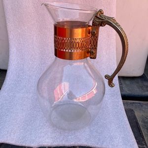 Beautiful Corning Copper Glass Brass Carafe